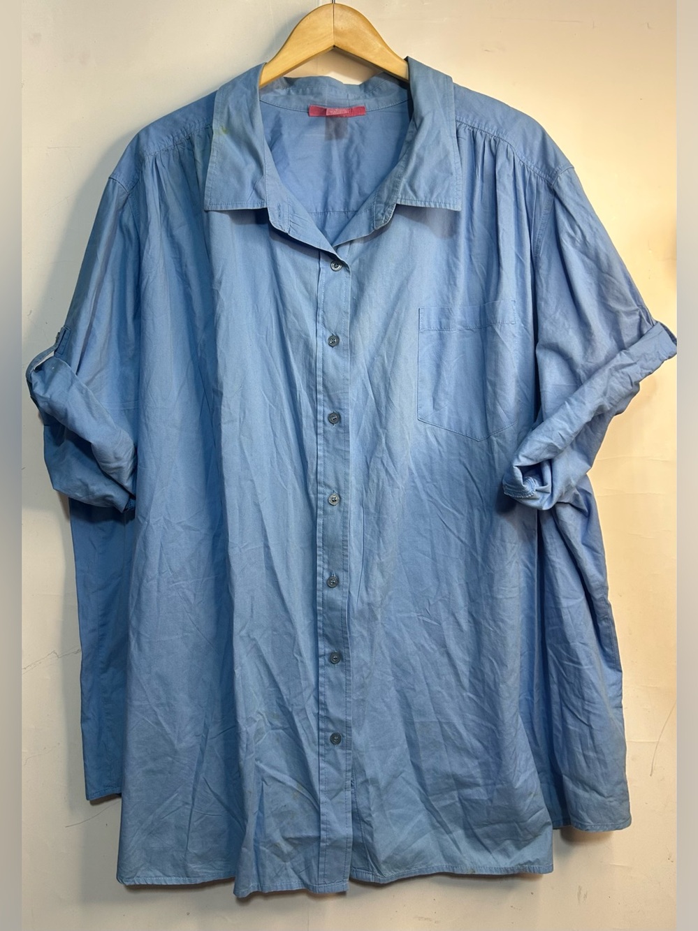 Woman Within Baby Blue Button Front Cuffed Sleeve Blouse 4X